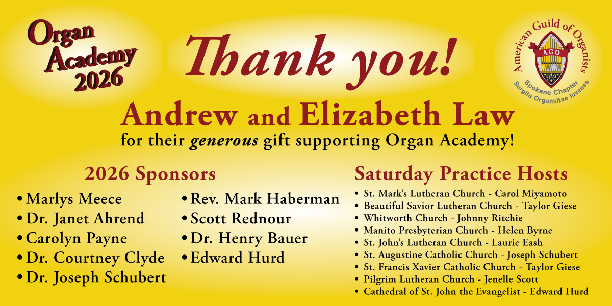 Spokane Organ Academy 2026 Thank you