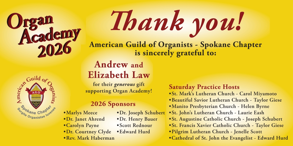 Spokane Organ Academy 2026 Thank you